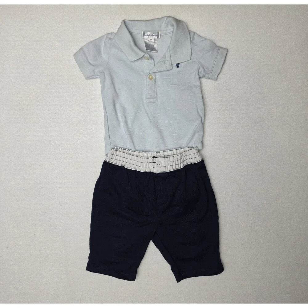 Ralph Lauren Polo Short Sleeve Bodysuit Navy Pants 2 PC Outfit Baby SZ 3 Months